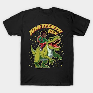 Black Kids Black Boys Black King Juneteenth T Rex T-Shirt